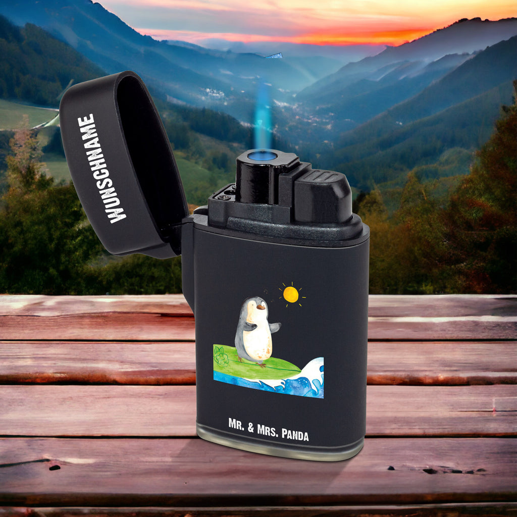 Personalisiertes Feuerzeug Pinguin Surfer Personalisiertes Feuerzeug, Personalisiertes Gas-Feuerzeug, Personalisiertes Sturmfeuerzeug, Pinguin, Pinguine, surfen, Surfer, Hawaii, Urlaub, Wellen, Wellen reiten, Portugal