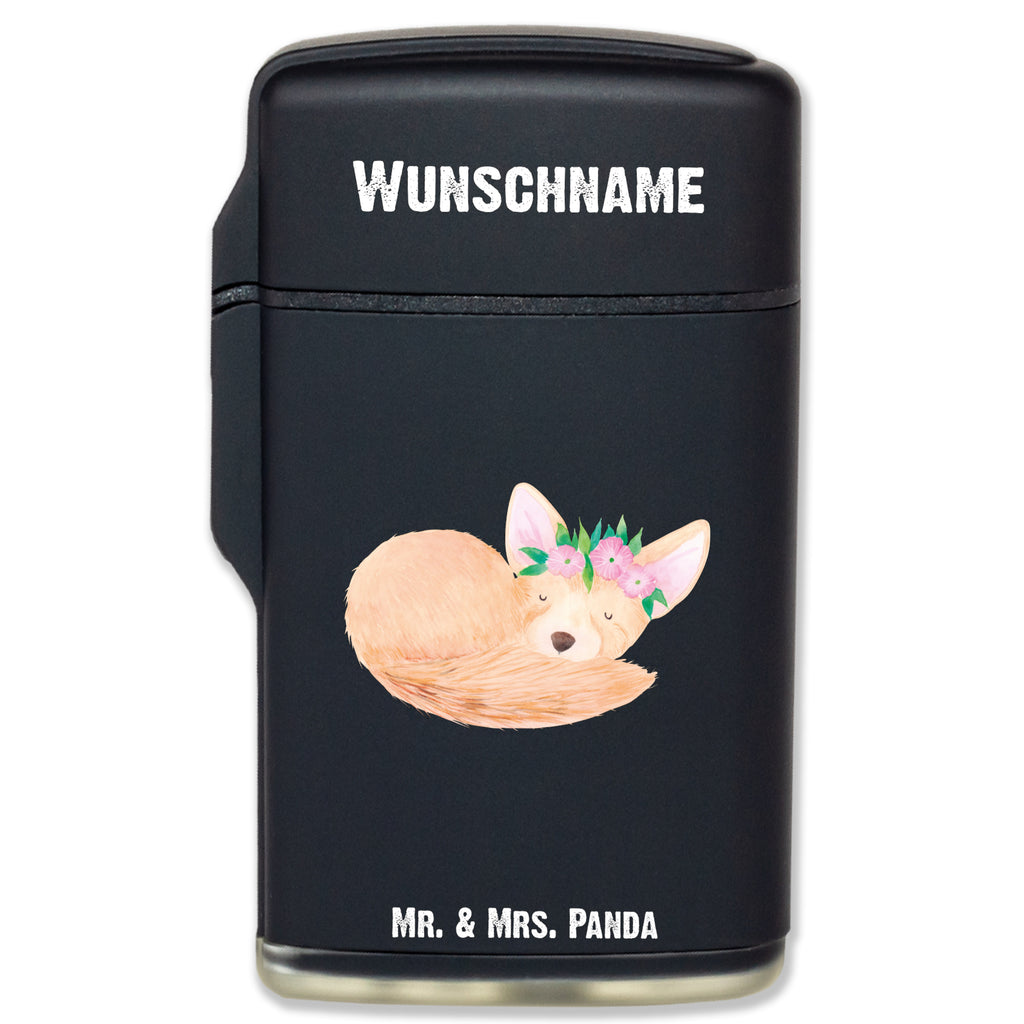 Personalisiertes Feuerzeug Wüstenfuchs Blumenkranz Personalisiertes Feuerzeug, Personalisiertes Gas-Feuerzeug, Personalisiertes Sturmfeuerzeug, Afrika, Wildtiere, Wüste, Wüstenfuchs, Blumen, Blumenkranz, Glücklich