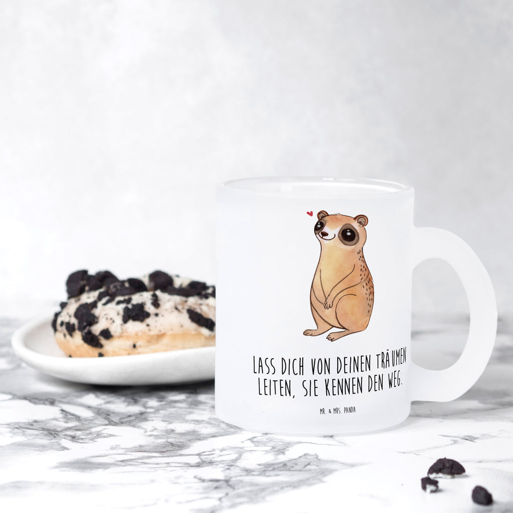 Teetasse Plumplori Glücklich Teetasse, Teeglas, Teebecher, Tasse mit Henkel, Tasse, Glas Teetasse, Teetasse aus Glas, Tiermotive, Gute Laune, lustige Sprüche, Tiere, Plumplori, Niedlich, Glück