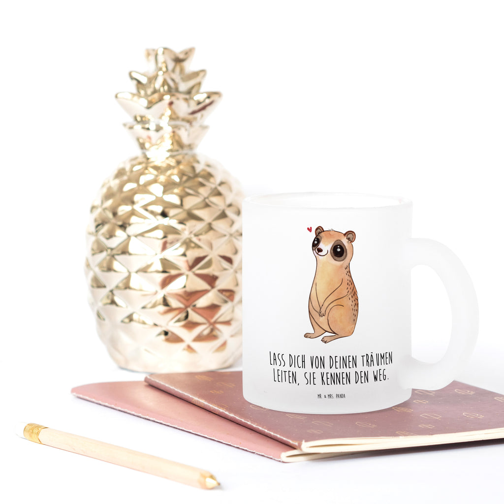 Teetasse Plumplori Glücklich Teetasse, Teeglas, Teebecher, Tasse mit Henkel, Tasse, Glas Teetasse, Teetasse aus Glas, Tiermotive, Gute Laune, lustige Sprüche, Tiere, Plumplori, Niedlich, Glück