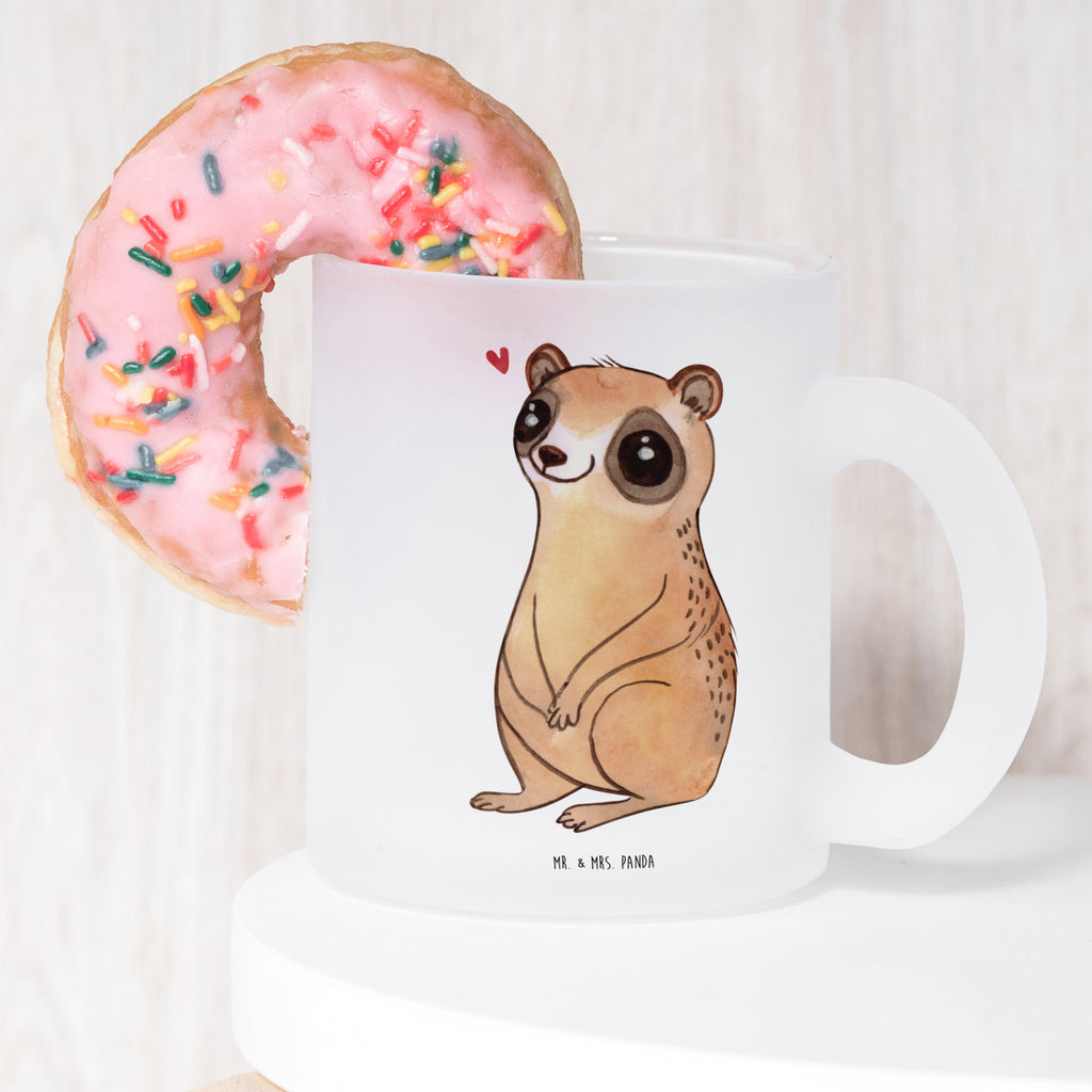 Teetasse Plumplori Glücklich Teetasse, Teeglas, Teebecher, Tasse mit Henkel, Tasse, Glas Teetasse, Teetasse aus Glas, Tiermotive, Gute Laune, lustige Sprüche, Tiere, Plumplori, Niedlich, Glück