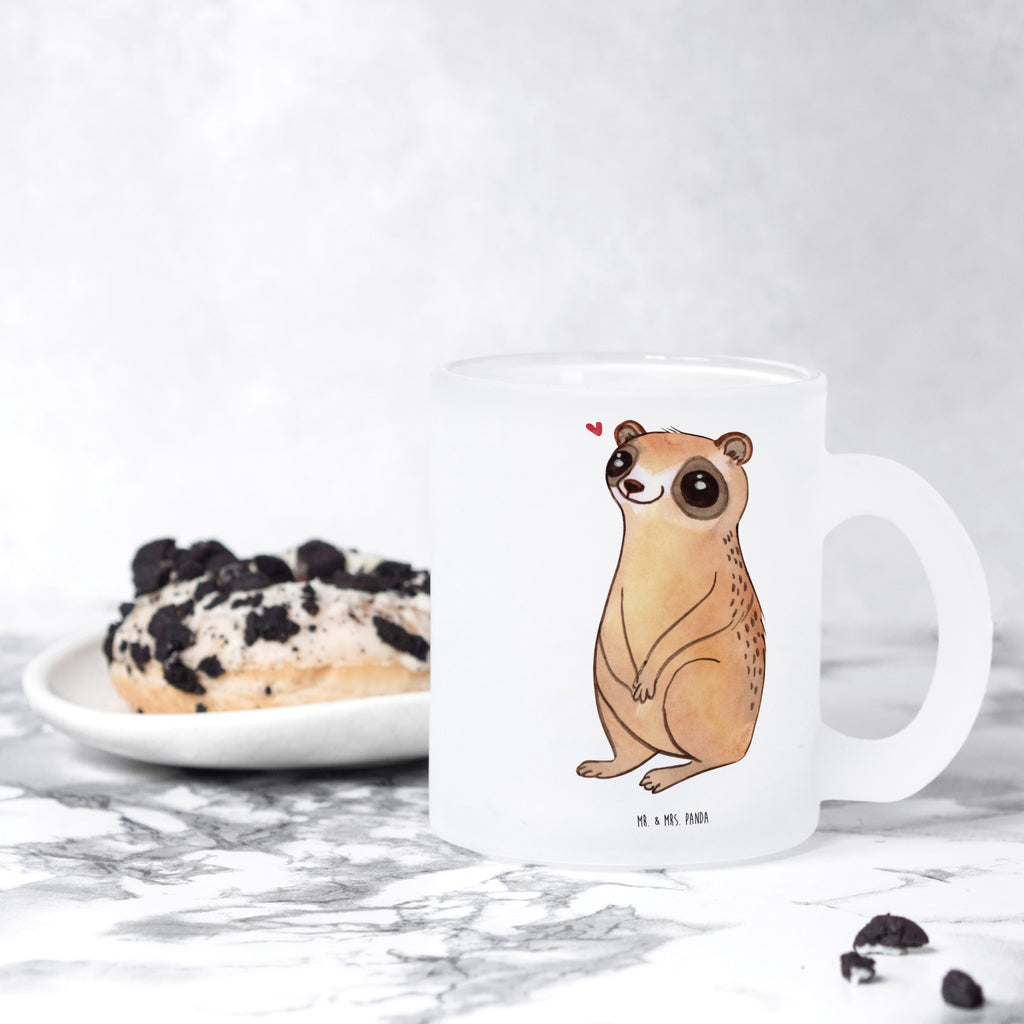 Teetasse Plumplori Glücklich Teetasse, Teeglas, Teebecher, Tasse mit Henkel, Tasse, Glas Teetasse, Teetasse aus Glas, Tiermotive, Gute Laune, lustige Sprüche, Tiere, Plumplori, Niedlich, Glück