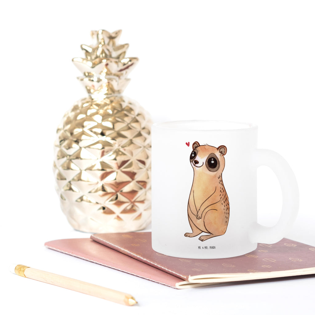 Teetasse Plumplori Glücklich Teetasse, Teeglas, Teebecher, Tasse mit Henkel, Tasse, Glas Teetasse, Teetasse aus Glas, Tiermotive, Gute Laune, lustige Sprüche, Tiere, Plumplori, Niedlich, Glück