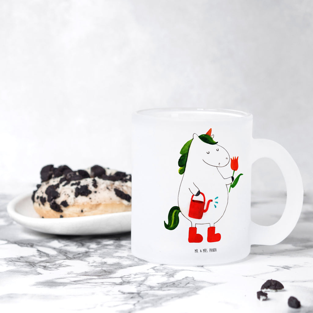 Teetasse Einhorn Gärtner Teetasse, Teeglas, Teebecher, Tasse mit Henkel, Tasse, Glas Teetasse, Teetasse aus Glas, Einhorn, Einhörner, Einhorn Deko, Pegasus, Unicorn, Luftballon, Gießkanne, Giesskanne, Lebenslust, Freude, Blume, Freundin, Garten, Stiefel