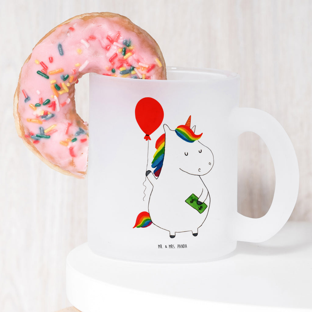 Teetasse Einhorn Luftballon Teetasse, Teeglas, Teebecher, Tasse mit Henkel, Tasse, Glas Teetasse, Teetasse aus Glas, Einhorn, Einhörner, Einhorn Deko, Pegasus, Unicorn, Luftballon, Geld, Lebenslust, Freude, Geschenk, Freundin