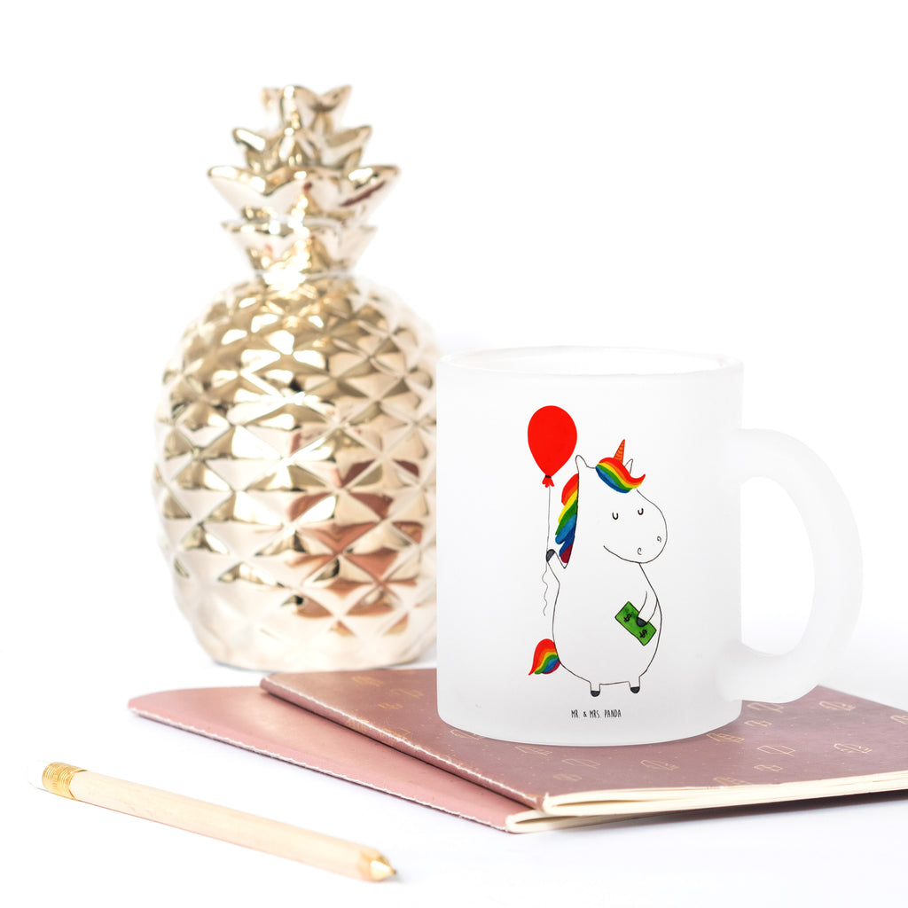 Teetasse Einhorn Luftballon Teetasse, Teeglas, Teebecher, Tasse mit Henkel, Tasse, Glas Teetasse, Teetasse aus Glas, Einhorn, Einhörner, Einhorn Deko, Pegasus, Unicorn, Luftballon, Geld, Lebenslust, Freude, Geschenk, Freundin