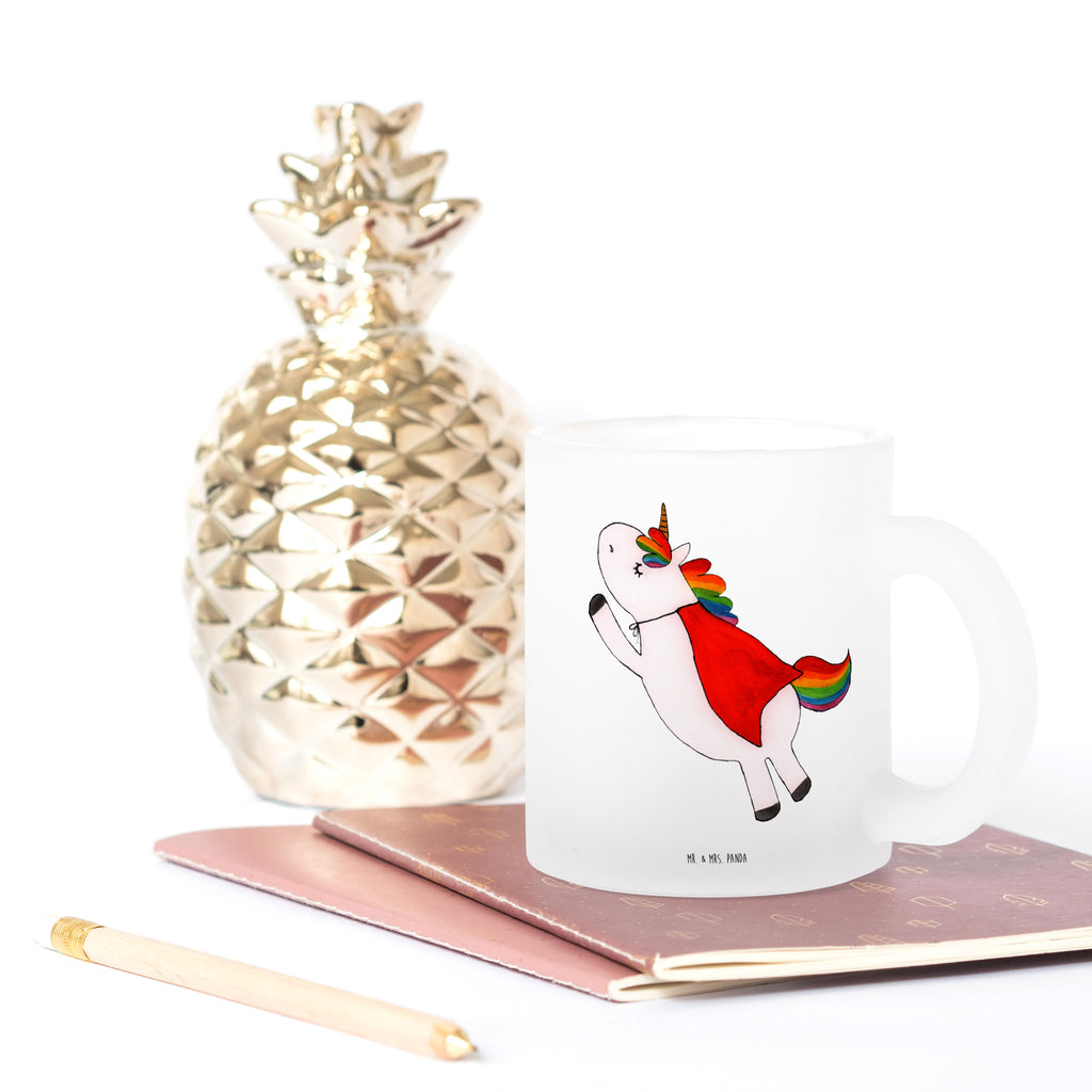 Teetasse Einhorn Super Teetasse, Teeglas, Teebecher, Tasse mit Henkel, Tasse, Glas Teetasse, Teetasse aus Glas, Einhorn, Einhörner, Einhorn Deko, Pegasus, Unicorn, Traummann, Superheld, Held, Freundin, Geschenk, Girl, Mädchen