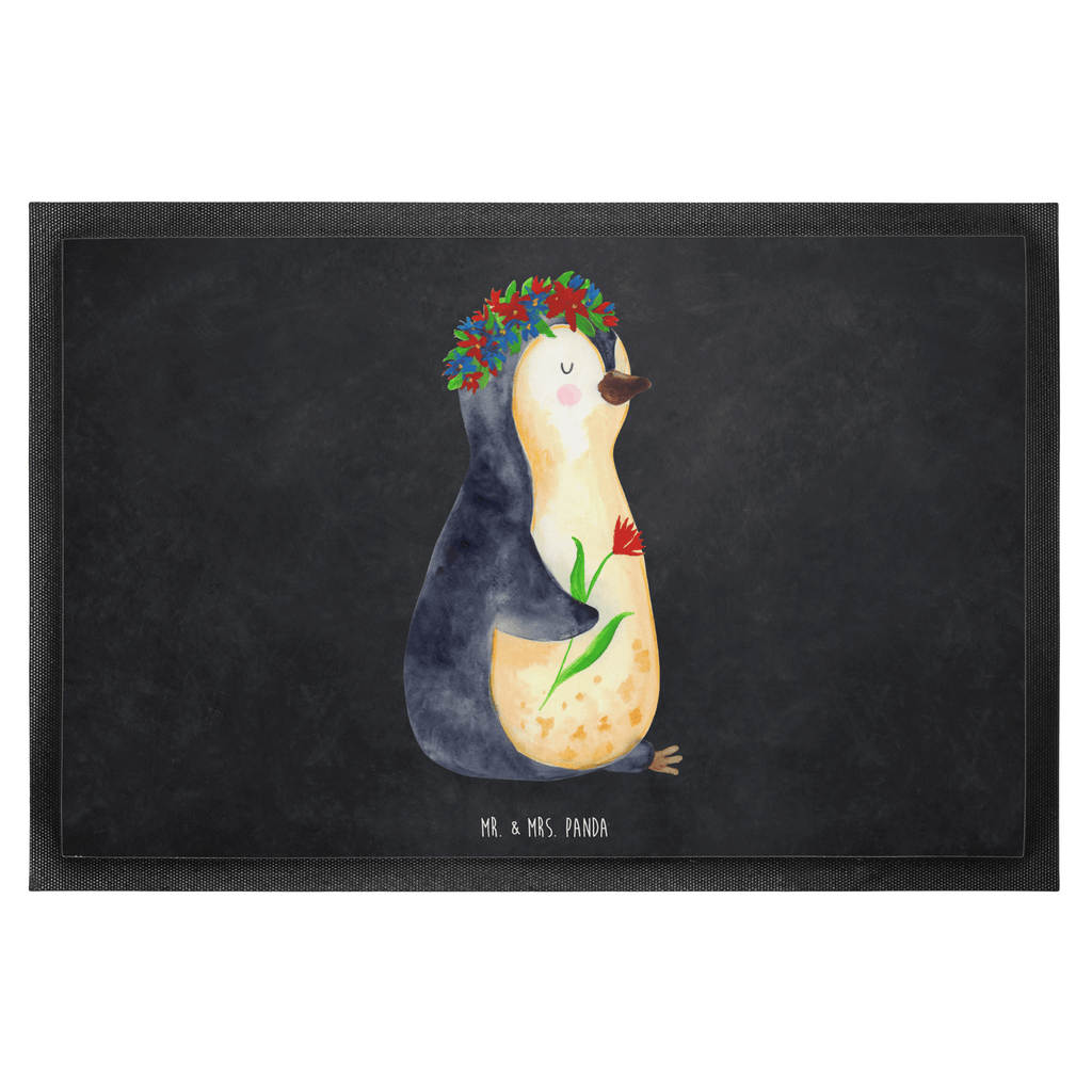 Fußmatte Pinguin Blumenkranz Türvorleger, Schmutzmatte, Fußabtreter, Matte, Schmutzfänger, Fußabstreifer, Schmutzfangmatte, Türmatte, Motivfußmatte, Haustürmatte, Vorleger, Pinguin, Pinguine, Blumenkranz, Universum, Leben, Wünsche, Ziele, Lebensziele, Motivation, Lebenslust, Liebeskummer, Geschenkidee