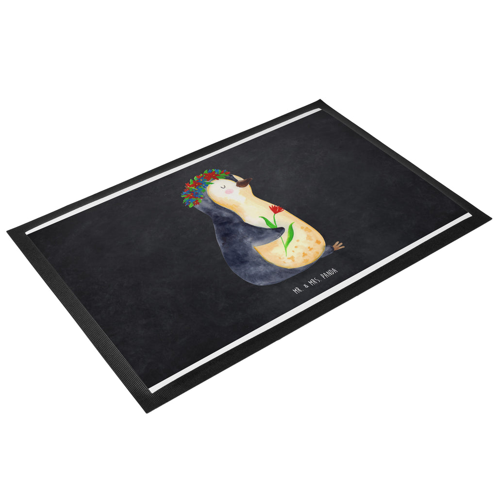 Fußmatte Pinguin Blumenkranz Türvorleger, Schmutzmatte, Fußabtreter, Matte, Schmutzfänger, Fußabstreifer, Schmutzfangmatte, Türmatte, Motivfußmatte, Haustürmatte, Vorleger, Pinguin, Pinguine, Blumenkranz, Universum, Leben, Wünsche, Ziele, Lebensziele, Motivation, Lebenslust, Liebeskummer, Geschenkidee