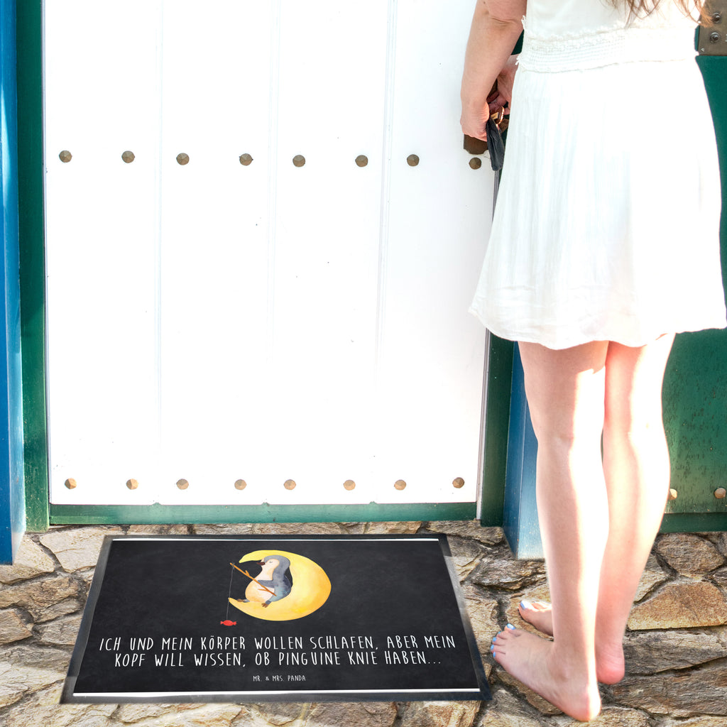 Fußmatte Pinguin Mond Türvorleger, Schmutzmatte, Fußabtreter, Matte, Schmutzfänger, Fußabstreifer, Schmutzfangmatte, Türmatte, Motivfußmatte, Haustürmatte, Vorleger, Pinguin, Pinguine, Spruch, schlafen, Nachtruhe, Einschlafen, Schlafzimmer, Schlafstörungen, Gästezimmer