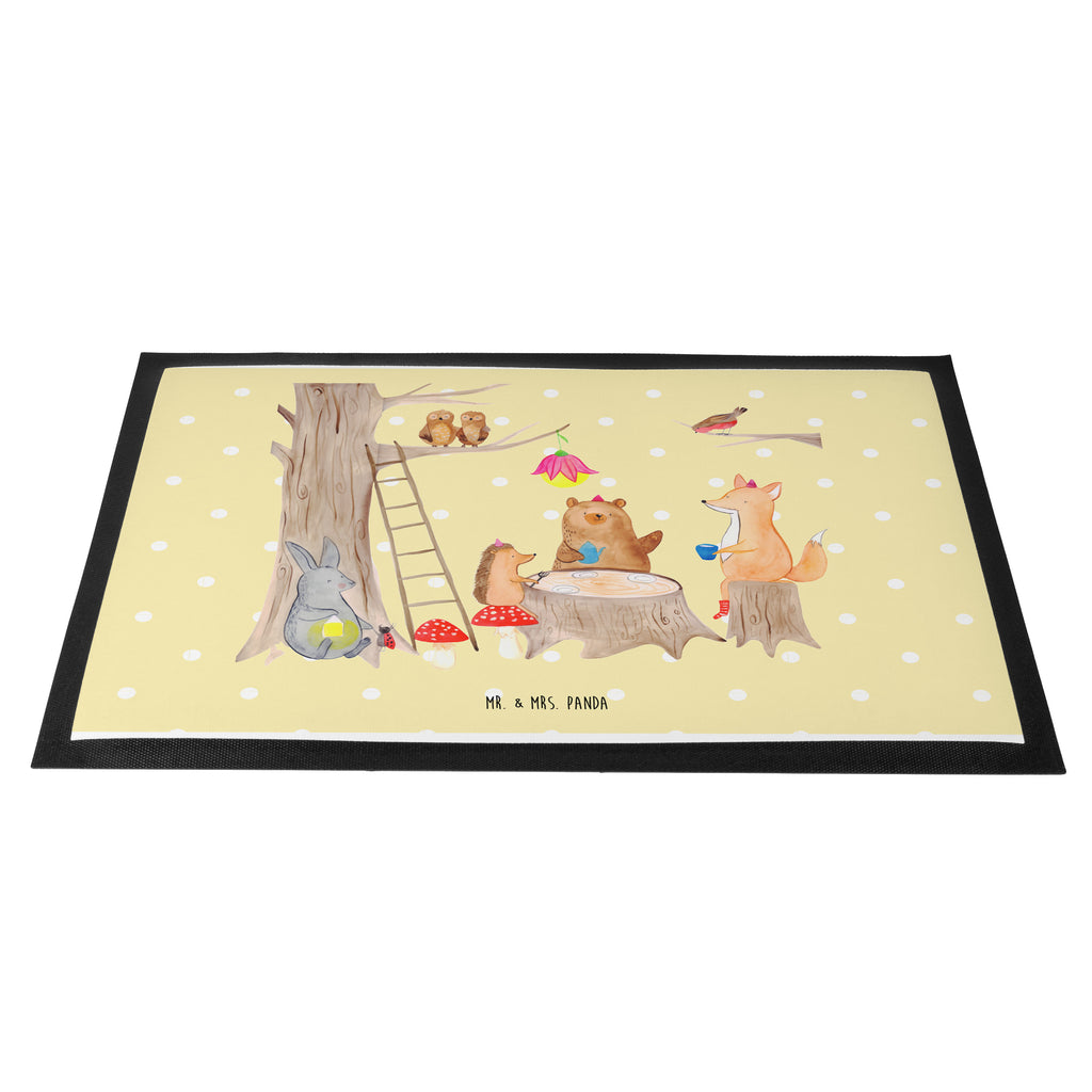 Fußmatte Waldtiere Picknick Türvorleger, Schmutzmatte, Fußabtreter, Matte, Schmutzfänger, Fußabstreifer, Schmutzfangmatte, Türmatte, Motivfußmatte, Haustürmatte, Vorleger, süße Tiermotive, gute Laune, lustige Sprüche, Tiere, Waldtiere, Picknick, Wald, Fuchs, Hase, Igel, Maus, Eichhörnchen