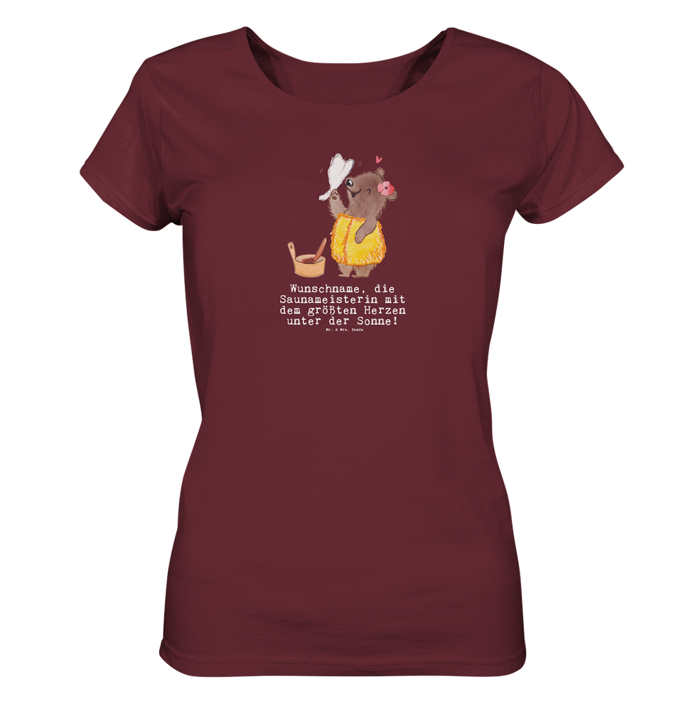 Personalisiertes Shirt Damen Saunameisterin mit Herz T-Shirt, Shirt, Tshirt, Lustiges T-Shirt, T-Shirt mit Spruch, Party, Junggesellenabschied, Jubiläum, Geburstag, Herrn, Damen, Männer, Frauen, Schlafshirt, Nachthemd, Sprüche, Beruf, Ausbildung, Abschied, Rente, Kollege, Kollegin, Geschenk, Schenken, Arbeitskollege, Mitarbeiter, Firma, Danke, Dankeschön