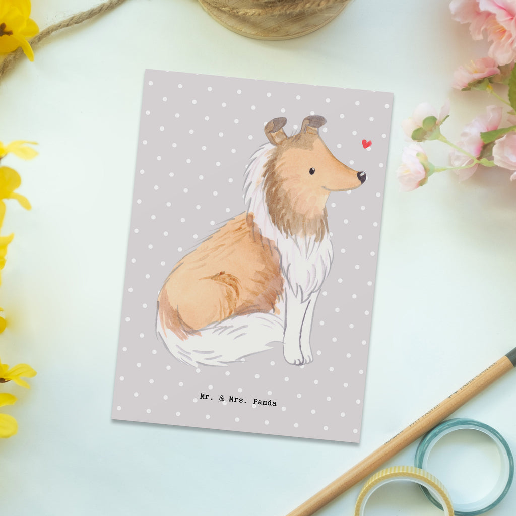 Postkarte Langhaar Collie Moment Geschenkkarte, Grußkarte, Karte, Einladung, Ansichtskarte, Geburtstagskarte, Einladungskarte, Dankeskarte, Hund, Hunderasse, Rassehund, Hundebesitzer, Geschenk, Tierfreund, Schenken, Welpe, Langhaar Collie, britischer Hütehund