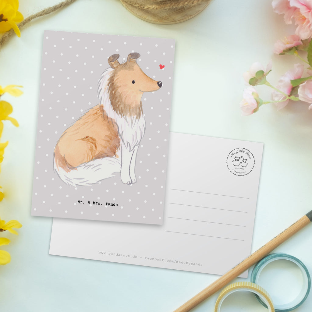 Postkarte Langhaar Collie Moment Geschenkkarte, Grußkarte, Karte, Einladung, Ansichtskarte, Geburtstagskarte, Einladungskarte, Dankeskarte, Hund, Hunderasse, Rassehund, Hundebesitzer, Geschenk, Tierfreund, Schenken, Welpe, Langhaar Collie, britischer Hütehund