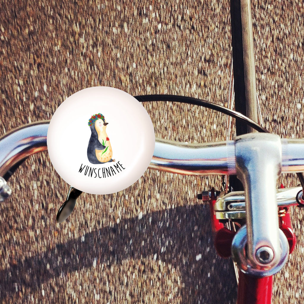 Personalisierte Fahrradklingel Pinguin Blumenkranz Personalisierte Fahrradklingel, Personalisierte Fahrradglocke, Fahrradklingel mit Namen, Fahrradglocke mit Namen, Fahrradklingel selbst gestalten, Fahrradklingel Wunschname, Pinguin, Pinguine, Blumenkranz, Universum, Leben, Wünsche, Ziele, Lebensziele, Motivation, Lebenslust, Liebeskummer, Geschenkidee