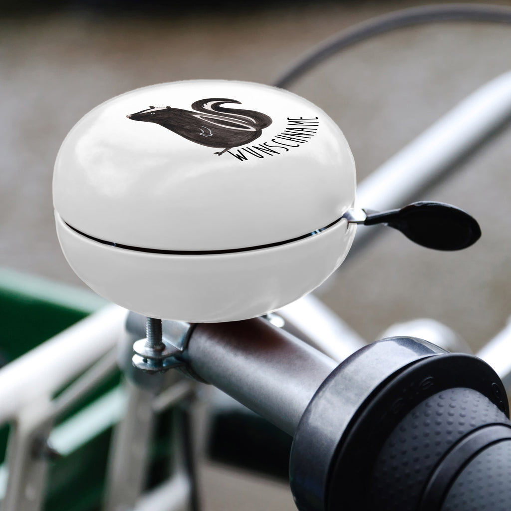 Personalisierte Fahrradklingel Stinktier sitzend Personalisierte Fahrradklingel, Personalisierte Fahrradglocke, Fahrradklingel mit Namen, Fahrradglocke mit Namen, Fahrradklingel selbst gestalten, Fahrradklingel Wunschname, Stinktier, Skunk, Wildtier, Raubtier, Stinker, Stinki, Spruch, Büro, Recht, Besserwisser