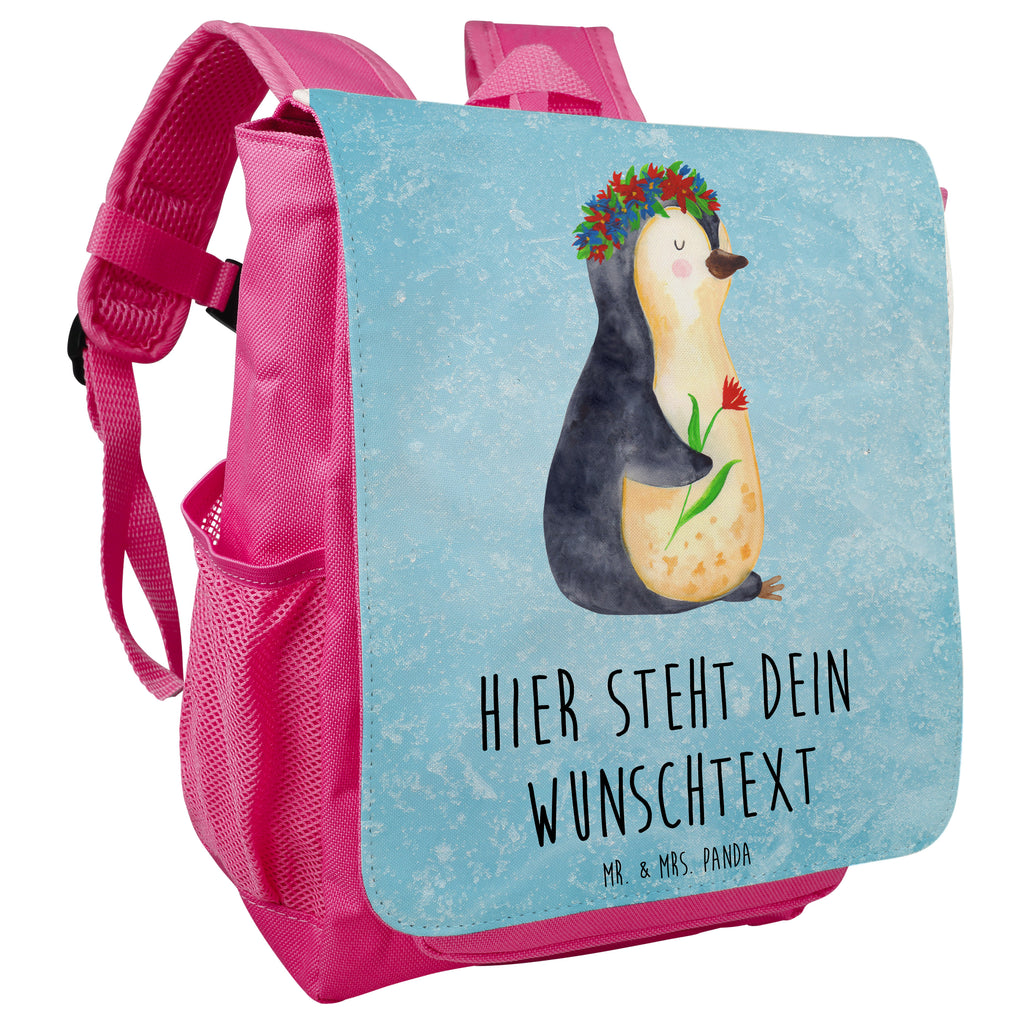Personalisierter Kinderrucksack Pinguin Blumenkranz Personalisierter Rucksack, Kinderrucksack mit Wunschnamen, Kinder Rucksack personalisiert, Rucksack Kindergröße mit Name, Kleiner Rucksack mit individuellem Text, Rucksack mit eigenem Namen, Individueller Kinderrucksack, Rucksack mit Wunschtext, Personalisierter Rucksack für Kinder<br />Kinder Rucksack mit eigenem Design, Pinguin, Pinguine, Blumenkranz, Universum, Leben, Wünsche, Ziele, Lebensziele, Motivation, Lebenslust, Liebeskummer, Geschenkidee