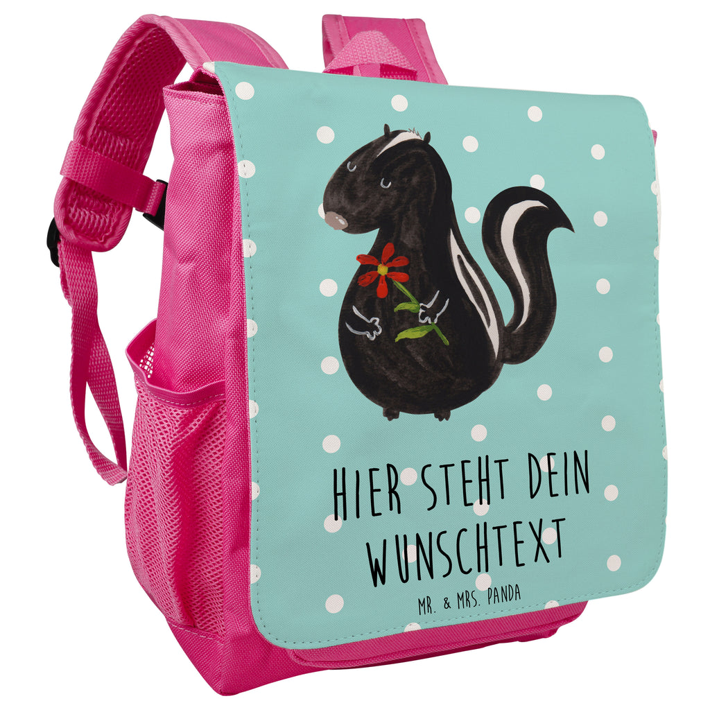 Personalisierter Kinderrucksack Stinktier Blume Personalisierter Rucksack, Kinderrucksack mit Wunschnamen, Kinder Rucksack personalisiert, Rucksack Kindergröße mit Name, Kleiner Rucksack mit individuellem Text, Rucksack mit eigenem Namen, Individueller Kinderrucksack, Rucksack mit Wunschtext, Personalisierter Rucksack für Kinder<br />Kinder Rucksack mit eigenem Design, Stinktier, Skunk, Wildtier, Raubtier, Stinker, Stinki, Tagträumer, verträumt, Dreams, Träume