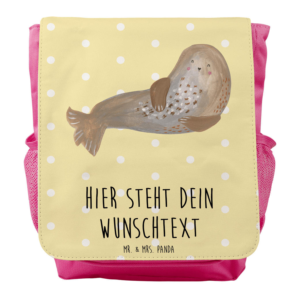 Personalisierter Kinderrucksack Robbe lachend Personalisierter Rucksack, Kinderrucksack mit Wunschnamen, Kinder Rucksack personalisiert, Rucksack Kindergröße mit Name, Kleiner Rucksack mit individuellem Text, Rucksack mit eigenem Namen, Individueller Kinderrucksack, Rucksack mit Wunschtext, Personalisierter Rucksack für Kinder<br />Kinder Rucksack mit eigenem Design, Tiermotive, Gute Laune, lustige Sprüche, Tiere, Robbe, Robben, Seehund, Strand, Meerestier, Ostsee, Nordsee