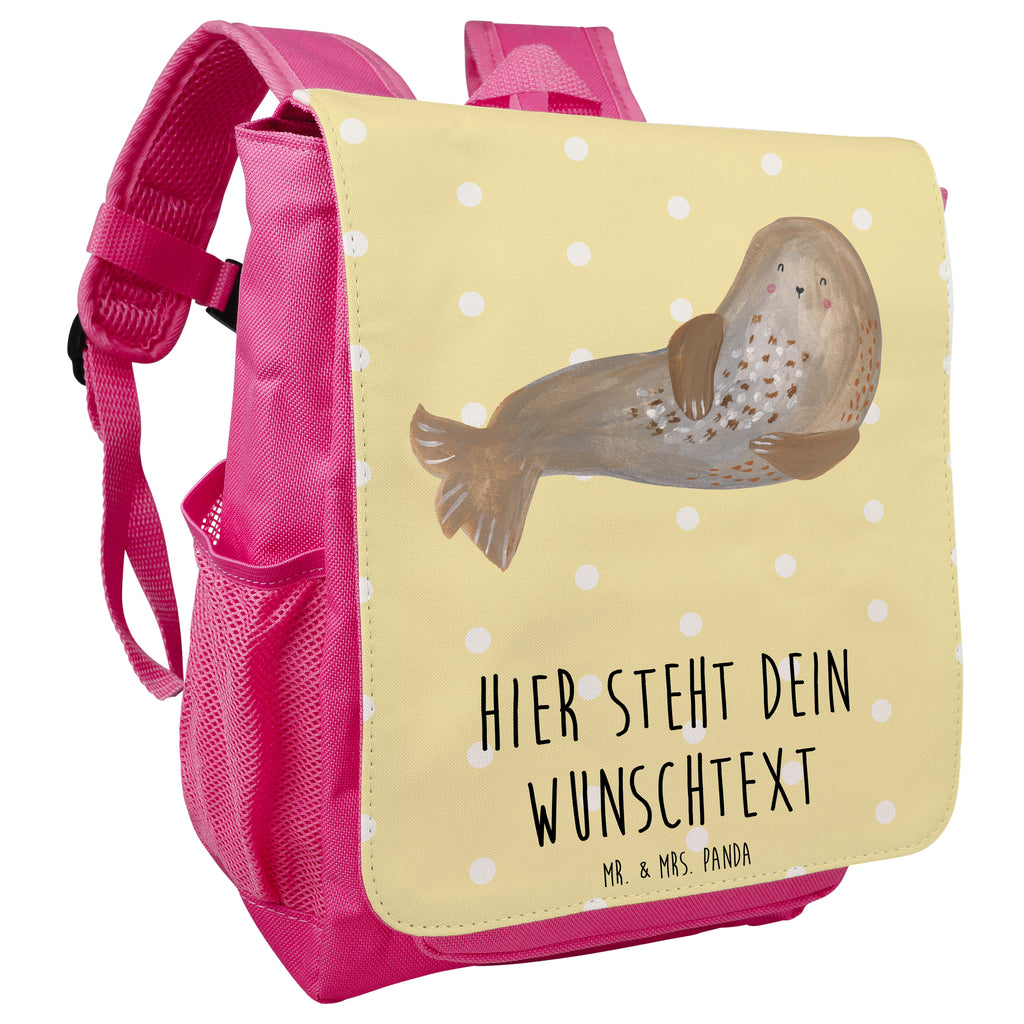 Personalisierter Kinderrucksack Robbe lachend Personalisierter Rucksack, Kinderrucksack mit Wunschnamen, Kinder Rucksack personalisiert, Rucksack Kindergröße mit Name, Kleiner Rucksack mit individuellem Text, Rucksack mit eigenem Namen, Individueller Kinderrucksack, Rucksack mit Wunschtext, Personalisierter Rucksack für Kinder<br />Kinder Rucksack mit eigenem Design, Tiermotive, Gute Laune, lustige Sprüche, Tiere, Robbe, Robben, Seehund, Strand, Meerestier, Ostsee, Nordsee