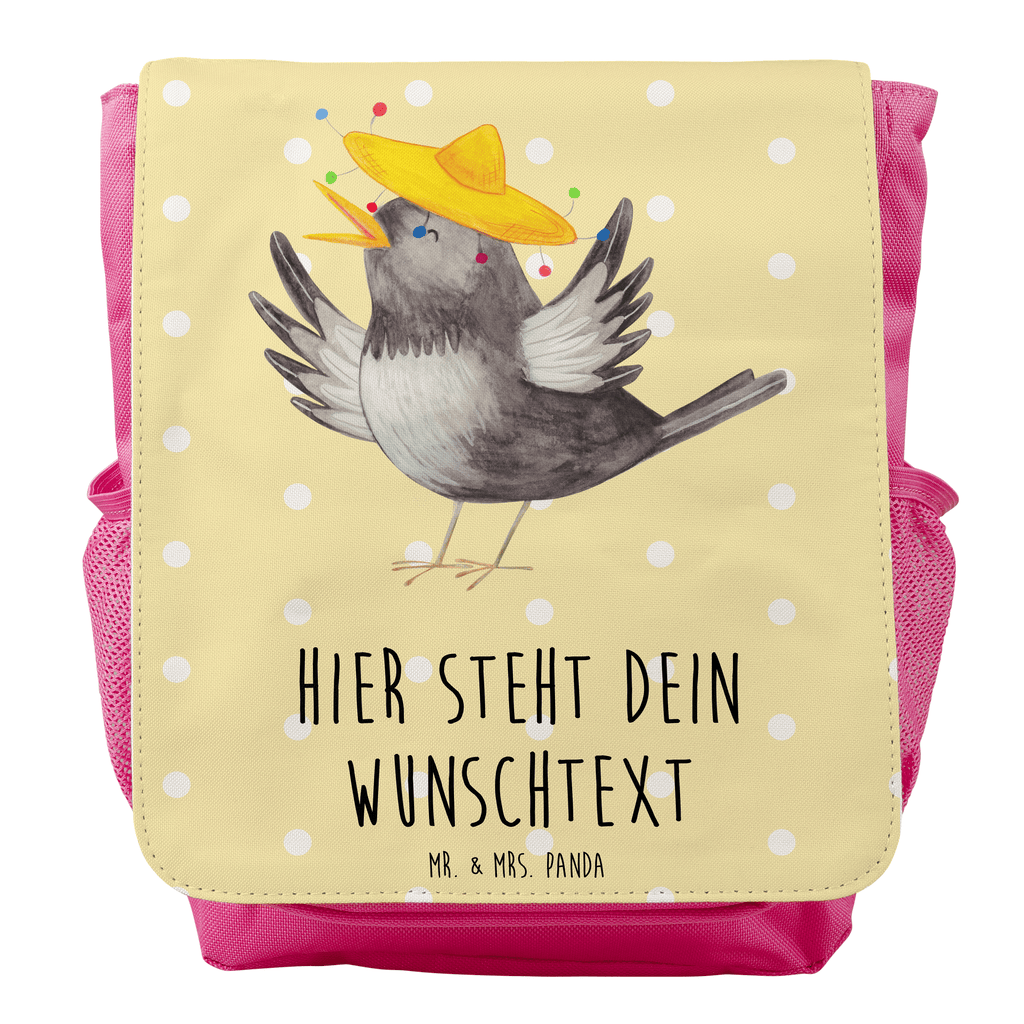 Personalisierter Kinderrucksack Rabe mit Sombrero Personalisierter Rucksack, Kinderrucksack mit Wunschnamen, Kinder Rucksack personalisiert, Rucksack Kindergröße mit Name, Kleiner Rucksack mit individuellem Text, Rucksack mit eigenem Namen, Individueller Kinderrucksack, Rucksack mit Wunschtext, Personalisierter Rucksack für Kinder<br />Kinder Rucksack mit eigenem Design, Tiermotive, Gute Laune, lustige Sprüche, Tiere, Rabe, Vogel, Vögel, Spruch positiv, fröhlich sein, glücklich sein, Glück Spruch, froh, Elster, Motivation