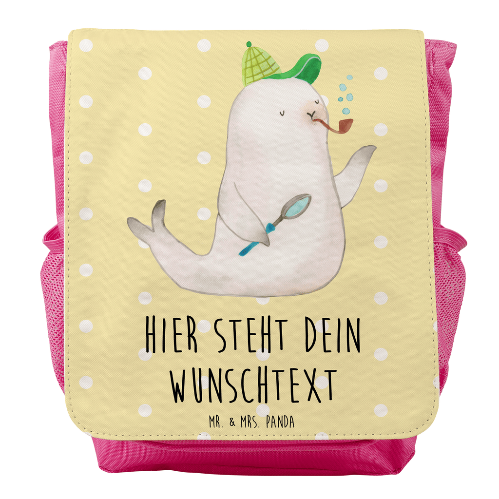 Personalisierter Kinderrucksack Robbe Sherlock Personalisierter Rucksack, Kinderrucksack mit Wunschnamen, Kinder Rucksack personalisiert, Rucksack Kindergröße mit Name, Kleiner Rucksack mit individuellem Text, Rucksack mit eigenem Namen, Individueller Kinderrucksack, Rucksack mit Wunschtext, Personalisierter Rucksack für Kinder<br />Kinder Rucksack mit eigenem Design, Tiermotive, Gute Laune, lustige Sprüche, Tiere