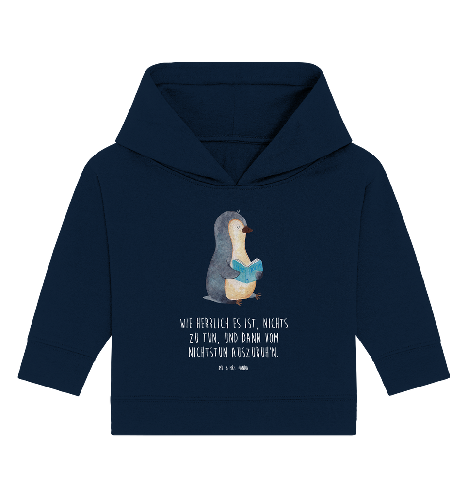 Organic Baby Hoodie Pinguin Buch Baby Kapuzenshirt, Baby Kapuzensweatshirt, Baby Hoodie, Baby Pullover, Pinguin, Pinguine, Buch, Lesen, Bücherwurm, Nichtstun, Faulenzen, Ferien, Urlaub, Freizeit