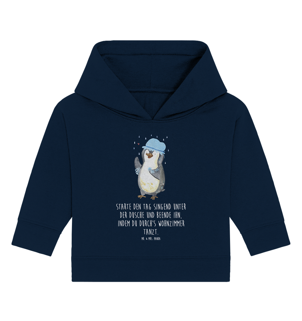 Organic Baby Hoodie Pinguin duscht Baby Kapuzenshirt, Baby Kapuzensweatshirt, Baby Hoodie, Baby Pullover, Pinguin, Pinguine, Dusche, duschen, Lebensmotto, Motivation, Neustart, Neuanfang, glücklich sein