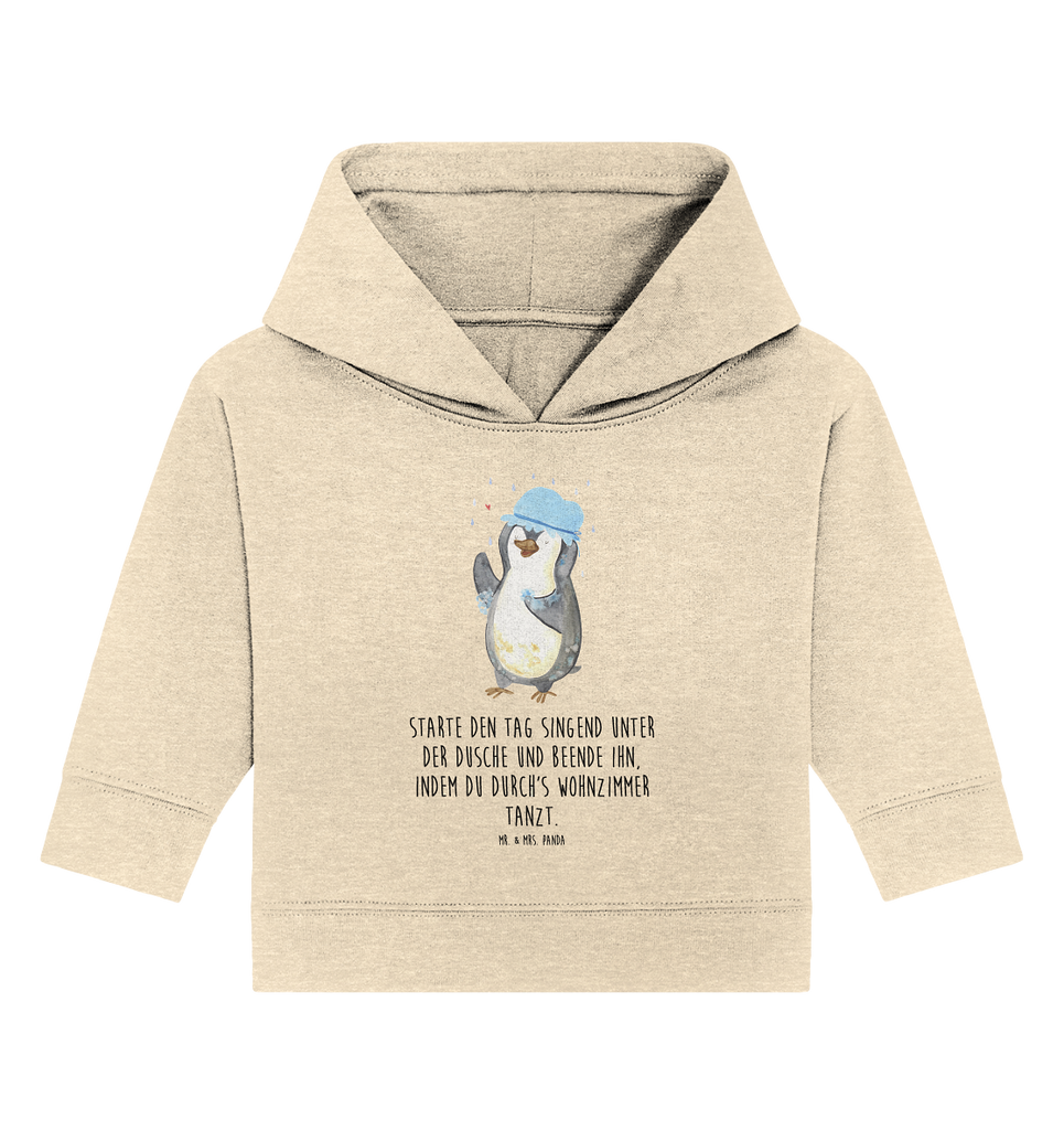 Organic Baby Hoodie Pinguin duscht Baby Kapuzenshirt, Baby Kapuzensweatshirt, Baby Hoodie, Baby Pullover, Pinguin, Pinguine, Dusche, duschen, Lebensmotto, Motivation, Neustart, Neuanfang, glücklich sein