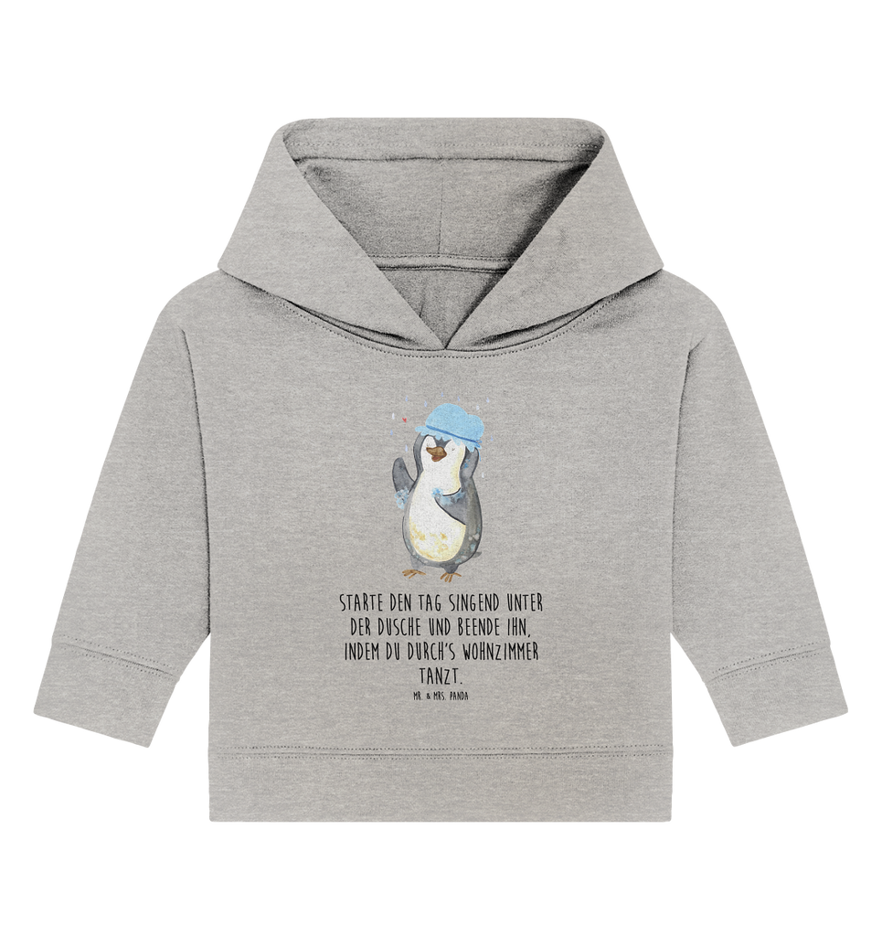 Organic Baby Hoodie Pinguin duscht Baby Kapuzenshirt, Baby Kapuzensweatshirt, Baby Hoodie, Baby Pullover, Pinguin, Pinguine, Dusche, duschen, Lebensmotto, Motivation, Neustart, Neuanfang, glücklich sein