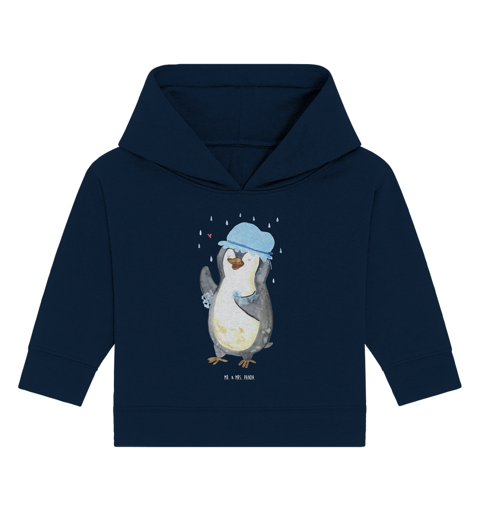 Organic Baby Hoodie Pinguin duscht Baby Kapuzenshirt, Baby Kapuzensweatshirt, Baby Hoodie, Baby Pullover, Pinguin, Pinguine, Dusche, duschen, Lebensmotto, Motivation, Neustart, Neuanfang, glücklich sein