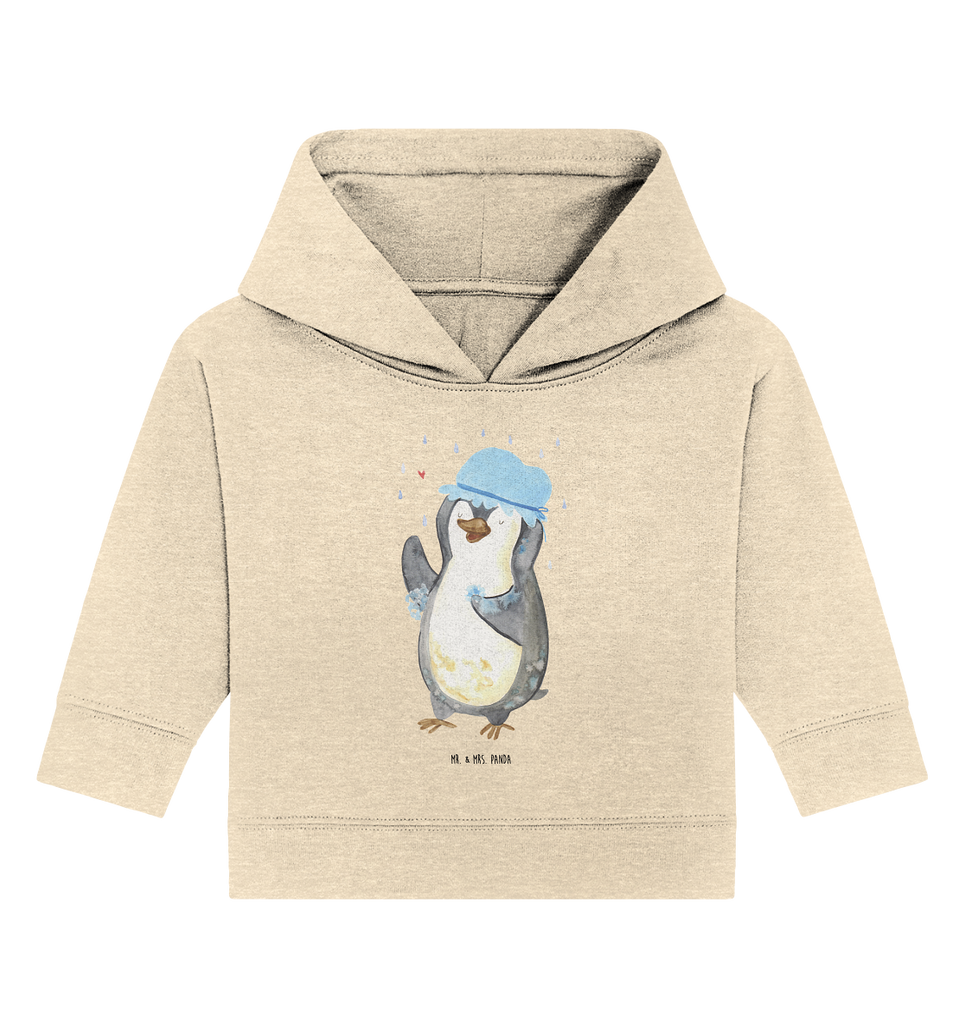 Organic Baby Hoodie Pinguin duscht Baby Kapuzenshirt, Baby Kapuzensweatshirt, Baby Hoodie, Baby Pullover, Pinguin, Pinguine, Dusche, duschen, Lebensmotto, Motivation, Neustart, Neuanfang, glücklich sein