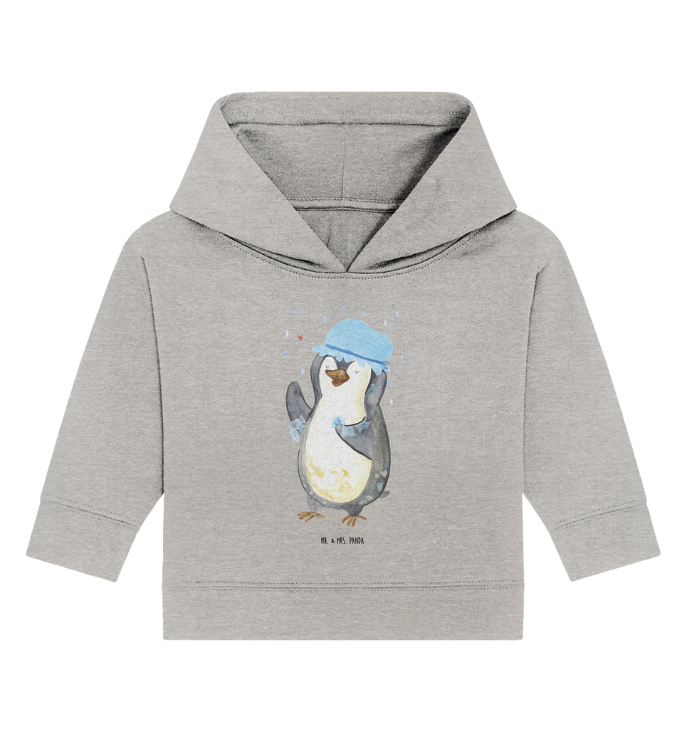 Organic Baby Hoodie Pinguin duscht Baby Kapuzenshirt, Baby Kapuzensweatshirt, Baby Hoodie, Baby Pullover, Pinguin, Pinguine, Dusche, duschen, Lebensmotto, Motivation, Neustart, Neuanfang, glücklich sein