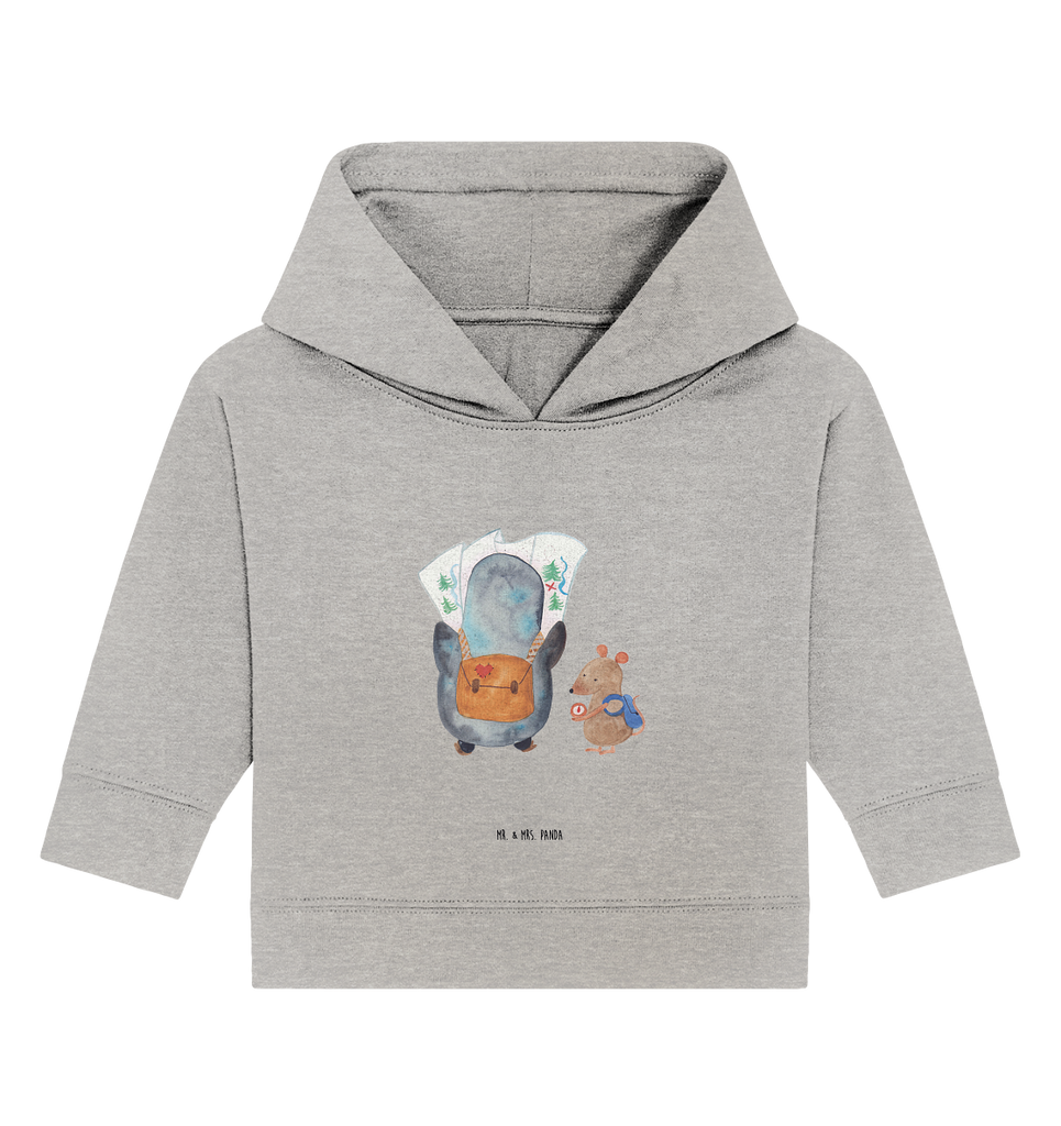 Organic Baby Hoodie Pinguin & Maus Wanderer Baby Kapuzenshirt, Baby Kapuzensweatshirt, Baby Hoodie, Baby Pullover, Pinguin, Pinguine, Abenteurer, Abenteuer, Roadtrip, Ausflug, Wanderlust, wandern