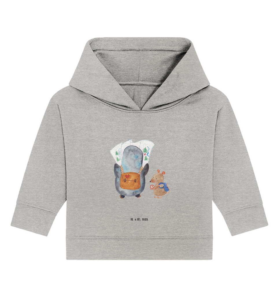Organic Baby Hoodie Pinguin & Maus Wanderer Baby Kapuzenshirt, Baby Kapuzensweatshirt, Baby Hoodie, Baby Pullover, Pinguin, Pinguine, Abenteurer, Abenteuer, Roadtrip, Ausflug, Wanderlust, wandern