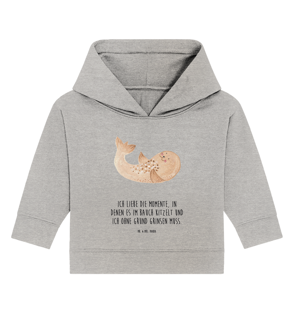 Organic Baby Hoodie Robbe liegend Baby Kapuzenshirt, Baby Kapuzensweatshirt, Baby Hoodie, Baby Pullover, Tiermotive, Gute Laune, lustige Sprüche, Tiere, Robbe, Robben, Seehund, Strand, Meerestier, Ostsee, Nordsee, Lachen, Freude