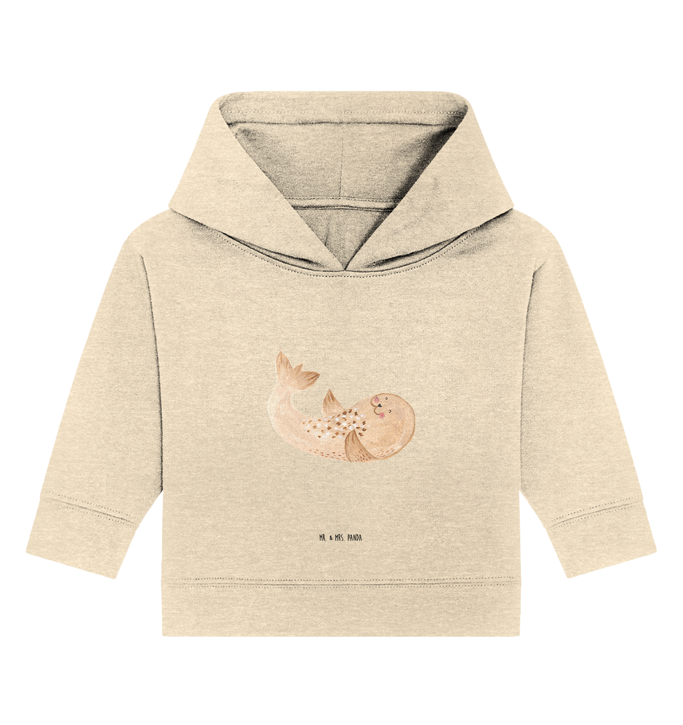 Organic Baby Hoodie Robbe liegend Baby Kapuzenshirt, Baby Kapuzensweatshirt, Baby Hoodie, Baby Pullover, Tiermotive, Gute Laune, lustige Sprüche, Tiere, Robbe, Robben, Seehund, Strand, Meerestier, Ostsee, Nordsee, Lachen, Freude