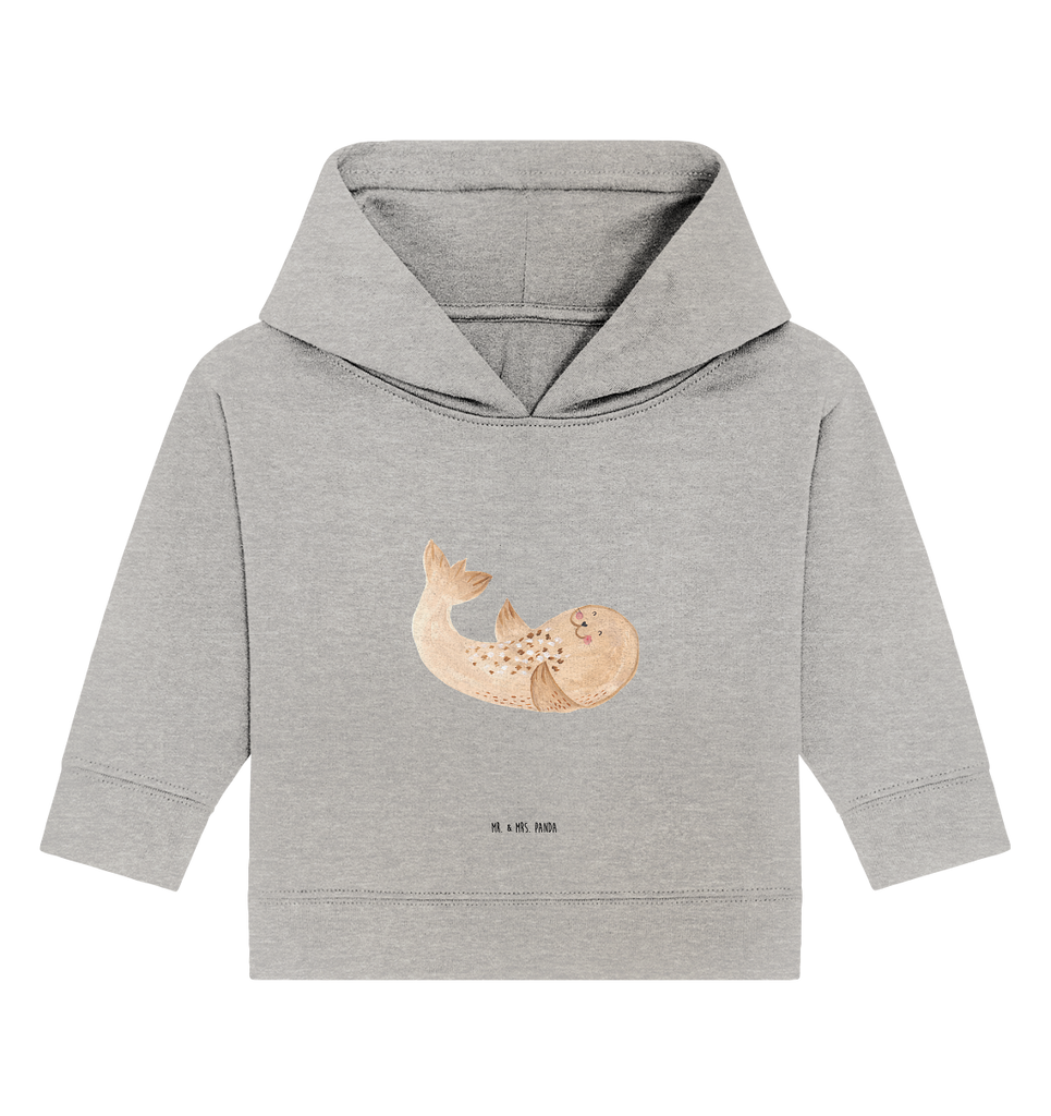 Organic Baby Hoodie Robbe liegend Baby Kapuzenshirt, Baby Kapuzensweatshirt, Baby Hoodie, Baby Pullover, Tiermotive, Gute Laune, lustige Sprüche, Tiere, Robbe, Robben, Seehund, Strand, Meerestier, Ostsee, Nordsee, Lachen, Freude