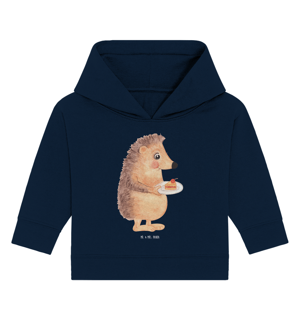Organic Baby Hoodie Igel mit Kuchenstück Baby Kapuzenshirt, Baby Kapuzensweatshirt, Baby Hoodie, Baby Pullover, Tiermotive, Gute Laune, lustige Sprüche, Tiere, Igel, Essen Spruch, Kuchen, Backen Geschenk, Kuchen backen, Einladung Party, Geburtstagskuchen, Torte