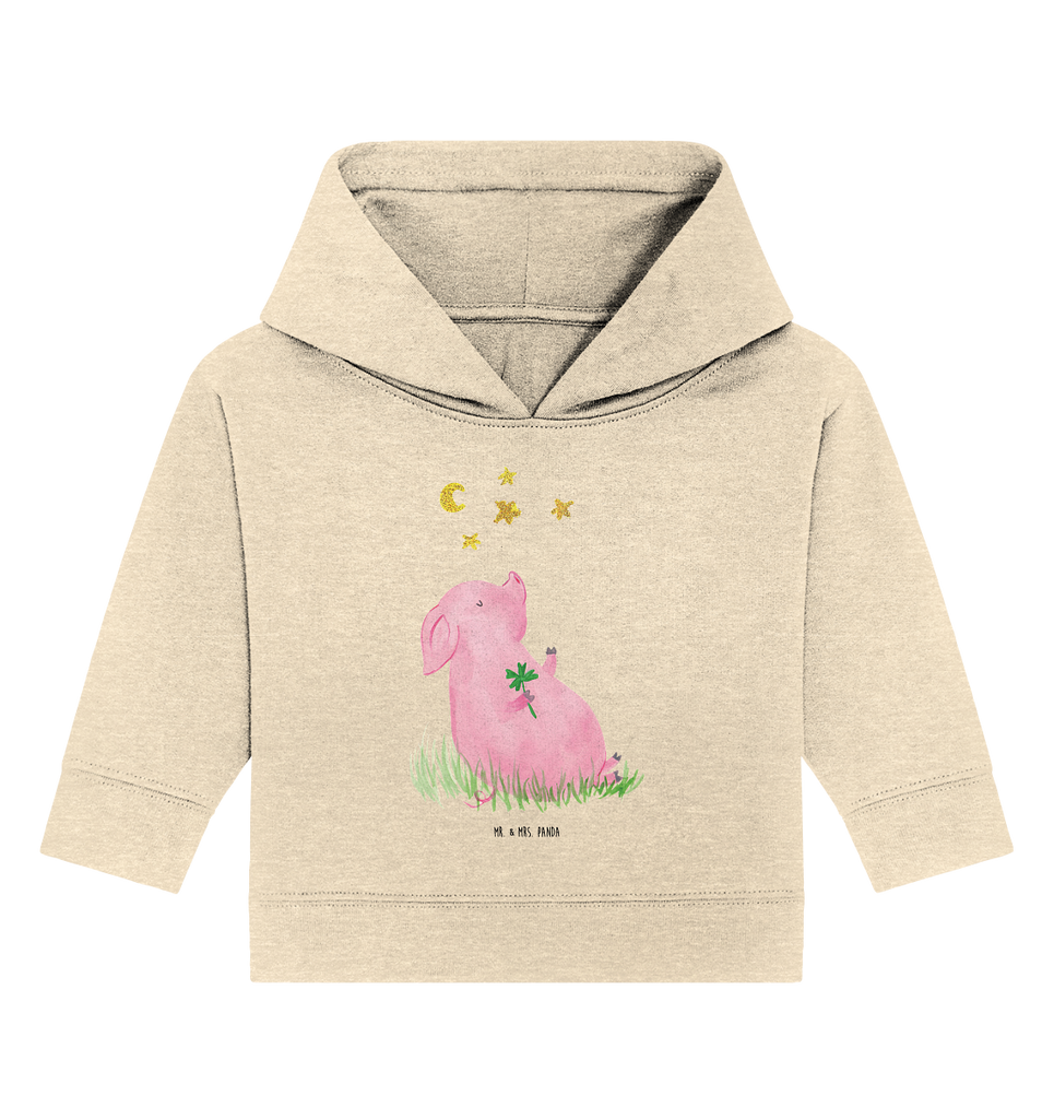 Organic Baby Hoodie Glücksschwein Baby Kapuzenshirt, Baby Kapuzensweatshirt, Baby Hoodie, Baby Pullover, Tiermotive, Gute Laune, lustige Sprüche, Tiere, Glücksschwein. Glück, Schwein, Schweinchen, Sterne, Sernchen, Ziele, Träume, Motivation, Glücksbringer