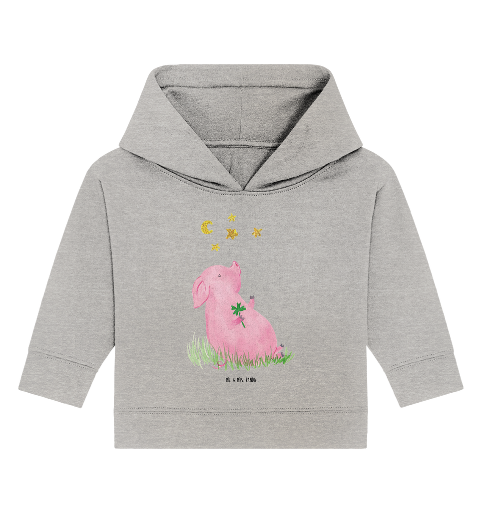 Organic Baby Hoodie Glücksschwein Baby Kapuzenshirt, Baby Kapuzensweatshirt, Baby Hoodie, Baby Pullover, Tiermotive, Gute Laune, lustige Sprüche, Tiere, Glücksschwein. Glück, Schwein, Schweinchen, Sterne, Sernchen, Ziele, Träume, Motivation, Glücksbringer