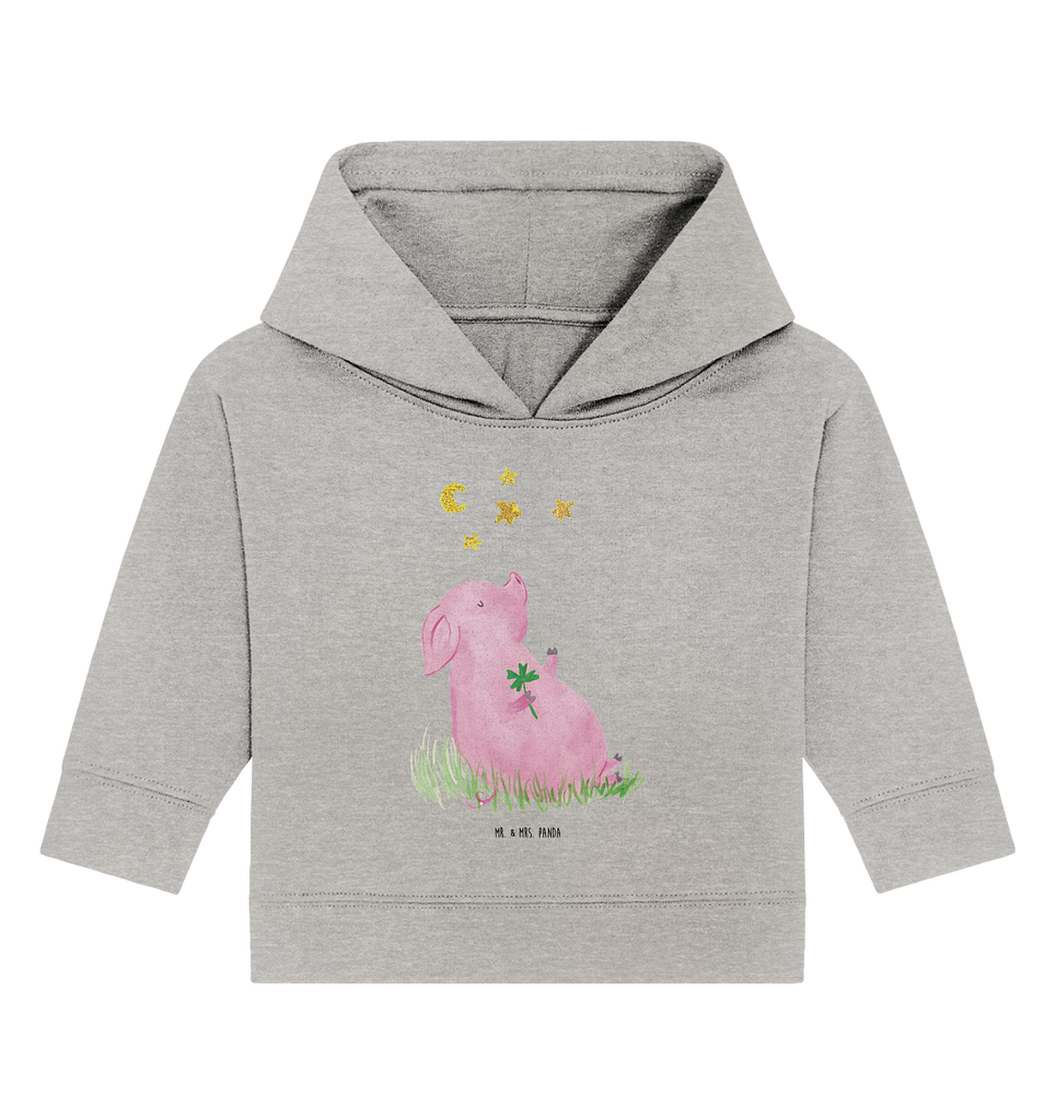 Organic Baby Hoodie Glücksschwein Baby Kapuzenshirt, Baby Kapuzensweatshirt, Baby Hoodie, Baby Pullover, Tiermotive, Gute Laune, lustige Sprüche, Tiere, Glücksschwein. Glück, Schwein, Schweinchen, Sterne, Sernchen, Ziele, Träume, Motivation, Glücksbringer