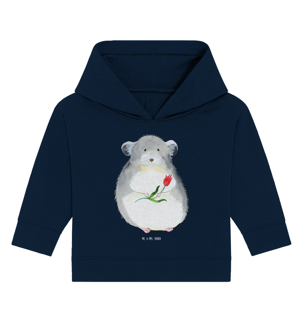 Organic Baby Hoodie Chinchilla mit Blume Baby Kapuzenshirt, Baby Kapuzensweatshirt, Baby Hoodie, Baby Pullover, Tiermotive, Gute Laune, lustige Sprüche, Tiere, Chinchilla, Chinchillas, Liebeskummer, Kummer, Depressionen, traurig sein, Chaos, Glücklichsein, Büro, Büroalltag