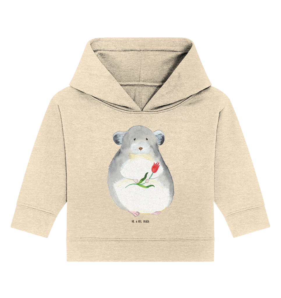 Organic Baby Hoodie Chinchilla mit Blume Baby Kapuzenshirt, Baby Kapuzensweatshirt, Baby Hoodie, Baby Pullover, Tiermotive, Gute Laune, lustige Sprüche, Tiere, Chinchilla, Chinchillas, Liebeskummer, Kummer, Depressionen, traurig sein, Chaos, Glücklichsein, Büro, Büroalltag