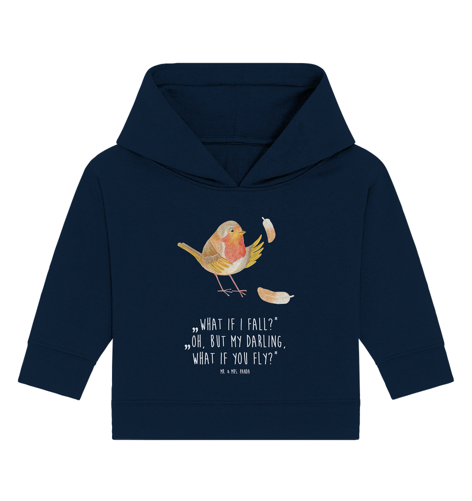 Organic Baby Hoodie Rotkehlchen mit Federn Baby Kapuzenshirt, Baby Kapuzensweatshirt, Baby Hoodie, Baby Pullover, Tiermotive, Gute Laune, lustige Sprüche, Tiere, What if i fall, Rotkehlchen, Spruch Motivation, Spruch Mut, Vogel, Motivation Sprüche, Motivationsbilder, fliegen