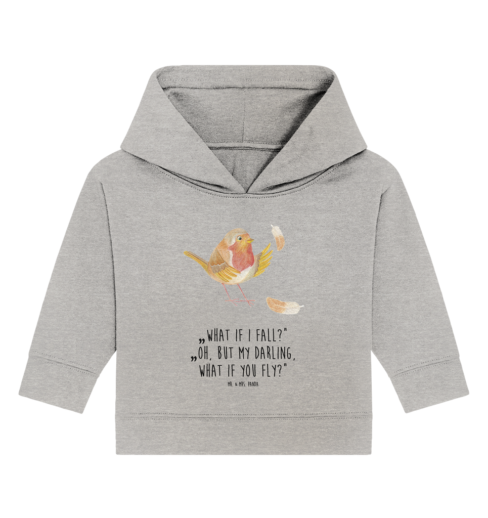 Organic Baby Hoodie Rotkehlchen mit Federn Baby Kapuzenshirt, Baby Kapuzensweatshirt, Baby Hoodie, Baby Pullover, Tiermotive, Gute Laune, lustige Sprüche, Tiere, What if i fall, Rotkehlchen, Spruch Motivation, Spruch Mut, Vogel, Motivation Sprüche, Motivationsbilder, fliegen