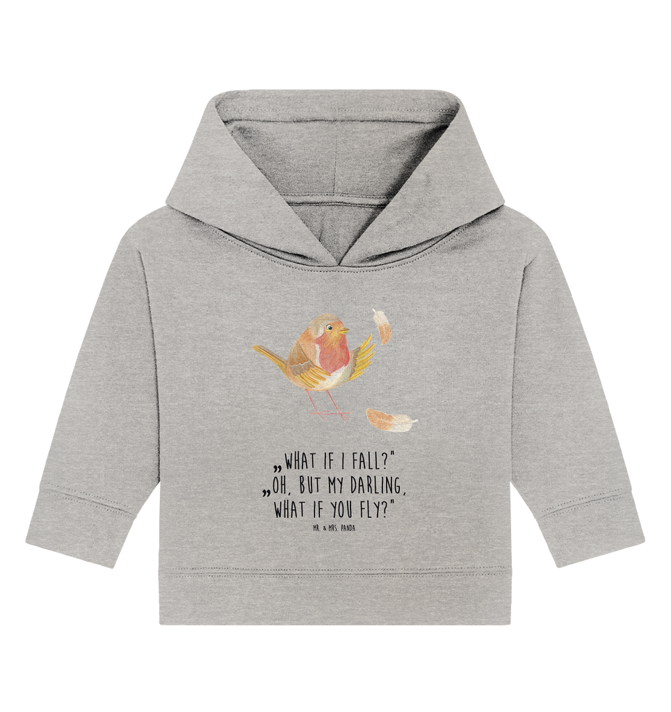 Organic Baby Hoodie Rotkehlchen mit Federn Baby Kapuzenshirt, Baby Kapuzensweatshirt, Baby Hoodie, Baby Pullover, Tiermotive, Gute Laune, lustige Sprüche, Tiere, What if i fall, Rotkehlchen, Spruch Motivation, Spruch Mut, Vogel, Motivation Sprüche, Motivationsbilder, fliegen