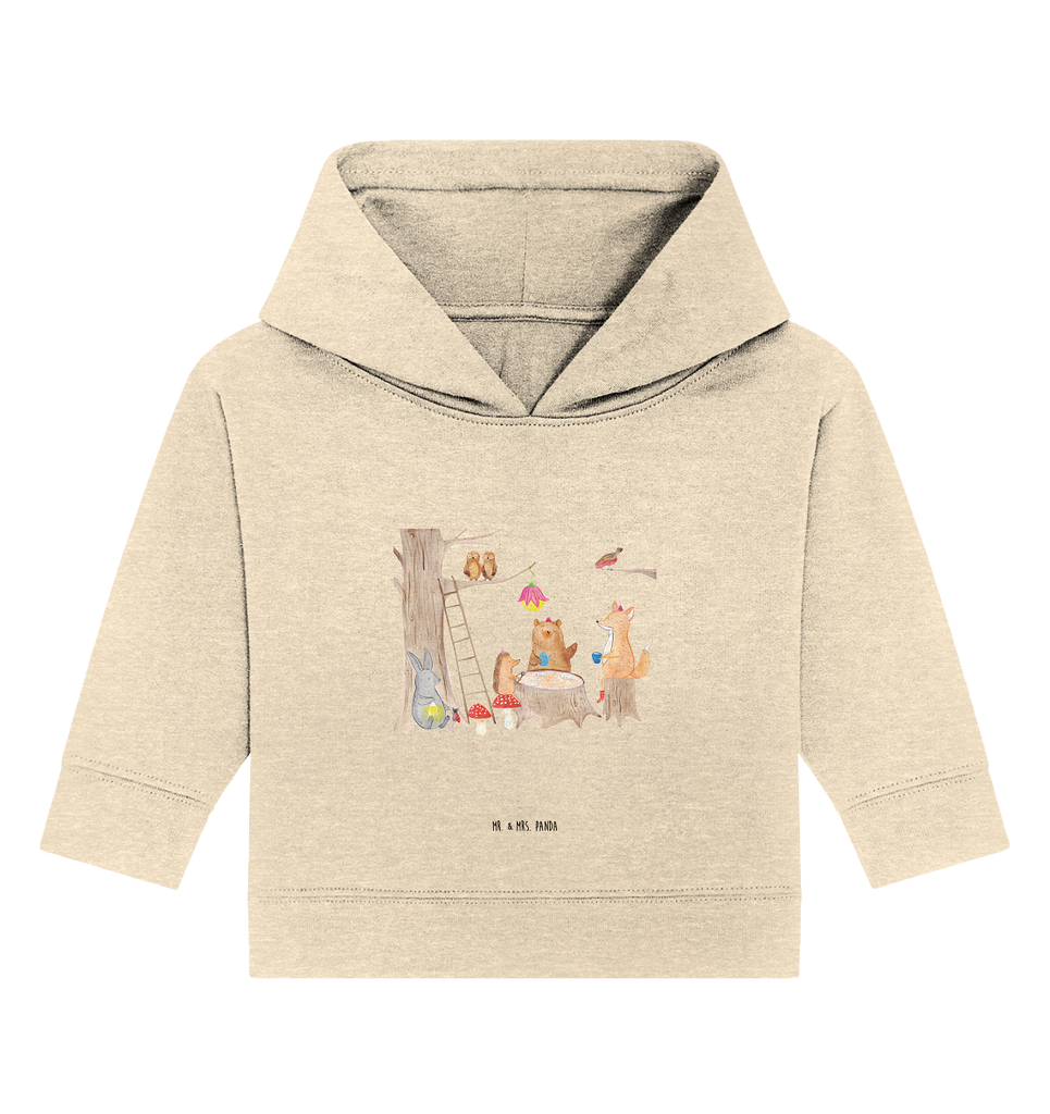 Organic Baby Hoodie Waldtiere Picknick Bio, Baby Kapuzenshirt, Baby Kapuzensweatshirt, Baby Hoodie, Baby Pullover, süße Tiermotive, gute Laune, lustige Sprüche, Tiere, Waldtiere, Picknick, Wald, Fuchs, Hase, Igel, Maus, Eichhörnchen