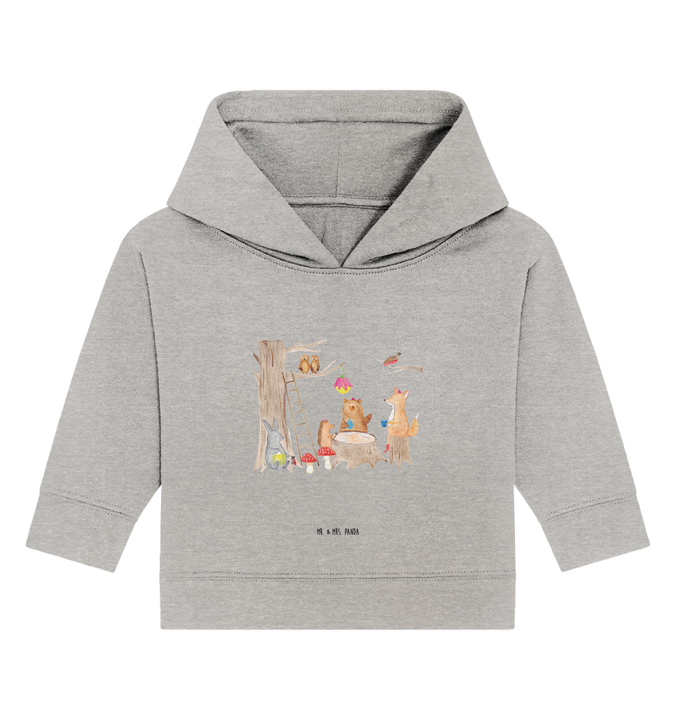 Organic Baby Hoodie Waldtiere Picknick Bio, Baby Kapuzenshirt, Baby Kapuzensweatshirt, Baby Hoodie, Baby Pullover, süße Tiermotive, gute Laune, lustige Sprüche, Tiere, Waldtiere, Picknick, Wald, Fuchs, Hase, Igel, Maus, Eichhörnchen