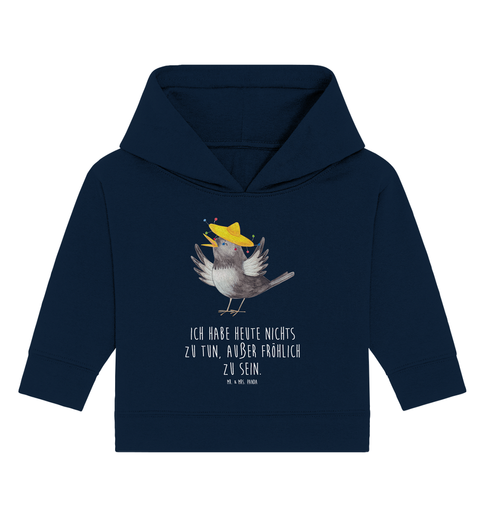 Organic Baby Hoodie Rabe mit Sombrero Baby Kapuzenshirt, Baby Kapuzensweatshirt, Baby Hoodie, Baby Pullover, Tiermotive, Gute Laune, lustige Sprüche, Tiere, Rabe, Vogel, Vögel, Spruch positiv, fröhlich sein, glücklich sein, Glück Spruch, froh, Elster, Motivation